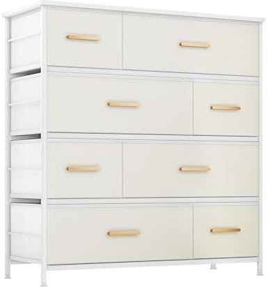 LLappuil Kinder-Kommode für Schlafzimmer, 8 Schubladen, Kunstlederstoff, Kommode, Kommode, Schublade für Schrank, Flur, mit luxuriösen Metallgriffen, Holzplatte, Beige