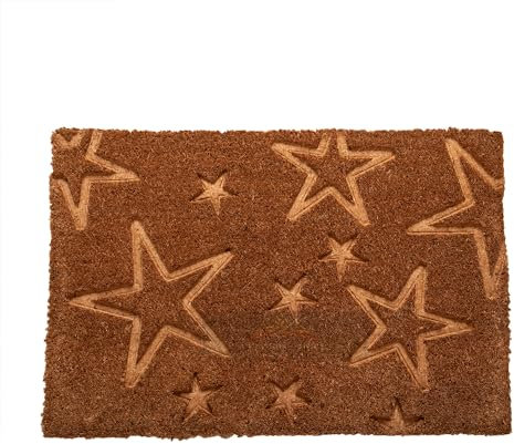 PARADISE STAR Coir Door Mat Welcome Modern Designs Mats Natural Coir Non-Slip Indoor Outdoor 40cm x 60cm (Emossed Stars)