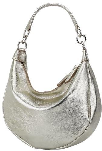 SH Leder Echtleder Damen Halbmondförmige Tasche stylisch bananentasche Umhängetasche Leder 30x22cm Mina G668 (Gold)