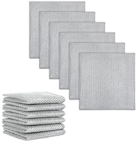 NQEUEPN 12 Piezas Trapos Multiusos de Alambre, Paño de Cocina de Alambre Doble Capa Estropajo Toallitas de Limpieza para Platos Ollas Fregaderos Encimeras Estufas Hogar Cocina