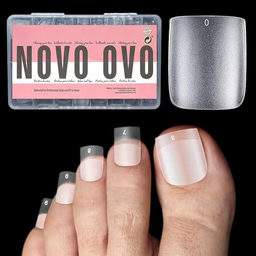 NOVO OVO Longs bouts d'ongles carrés à presser, couverture complète, kit d'ongles transparents extra larges, ongles doubles préformés mats, 15 tailles, 360 pièces jusqu'à 12 pédicures