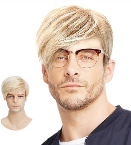 Siudus Herren Kurze Blonde Perücke Natürliche Haarersatz Synthetische Perücken für Halloween Tägliche Verwendung (Hellblond)