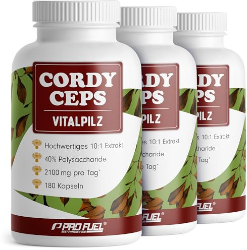 Cordyceps Kapseln 540x - 2100 mg Vitalpilz-Extrakt aus Cordyceps sinensis - hochwertiges 10:1 Extrakt mit 40% bioaktiven Polysacchariden (840 mg pro Tag) - Vorrat für 180 Tage