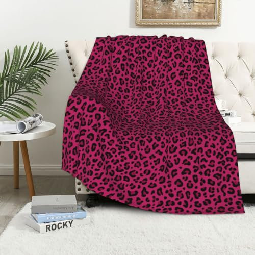 Couverture, Couverture Douce en Flanelle pour canapé de Chambre à Coucher, draps de lit 152X 102 cm,Amour Léopard Imprimé Léopard en Rose Vif