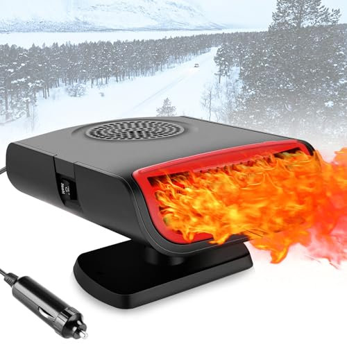 Car Heater, Portable Heater for Car, 2 in 1 Fast Heating & Cooling Fan Defrost Defogger, 150W Car Heater Defroster Automobile Windscreen Fan with 360° Rotatable Base, Black