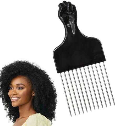 1 peigne afro en métal - Noir - Pour cheveux bouclés naturels et bouclés - Pour cheveux afro, permanentes et grandes barbes afro