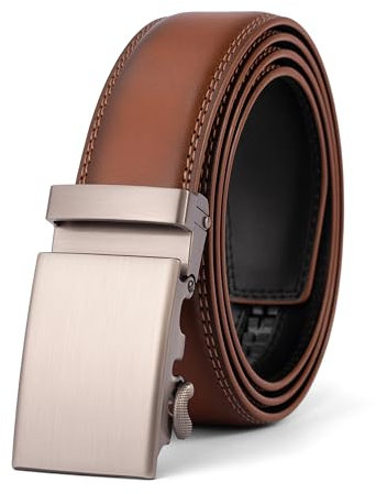 VRLEGEND Gürtel Herren Automatik Ledergürtel Ratsche Gürtel ohne Löcher für Business Anzug,Größe Angepasst,mit Geschenkbox （Braun-2207,Einstellbare 40W-44W=130cm