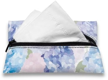 CREAMIC Hydrangea Cat Tissue Holder Zipper Enclosed Travel Tissue Pouch Pocket Tissue Holder for Purse Mini Tissue Box Cover Machine Washable Tissue Carry Bag Breathable Tissue Carrier