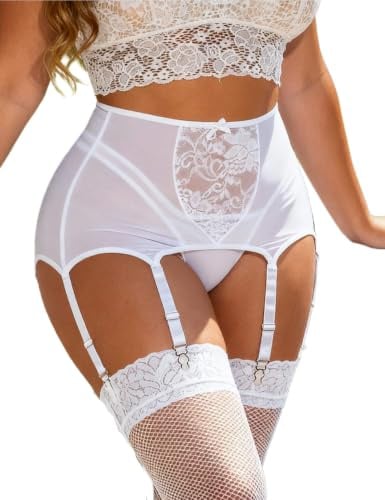 ohyeahlady Breit Strapsgürtel Sexy Strumpfhalter mit 6 Strapse Große Größen | Retro,Hohe Taille,Spitze Strapsen Dessous,Atmungsaktiv Hüftgürtel Übergröße,Garter Belt Plus Size,mit Höschen