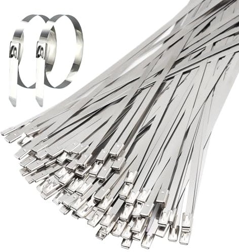 Scettar 100 Pcs Stainless Steel Cable Ties, 4.6 x 300mm Metal Cable Ties with Rolling Self Locking 304 Metal Zip Ties Reusable for Farms, Fence, Garden, Vehicles, Roofs