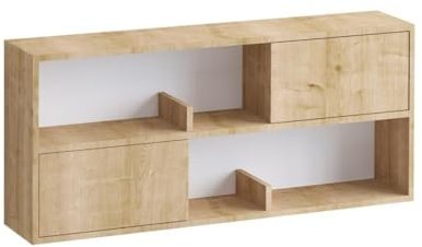 Calicosy Étagère Suspendue avec 2 Portes Et 2 Niches Ouvertes Décor Bois Chêne L120 Cm - Flora - en Panneaux De Particules - Style Contemporain - pour Salon - L120 X l22 X H50 Cm