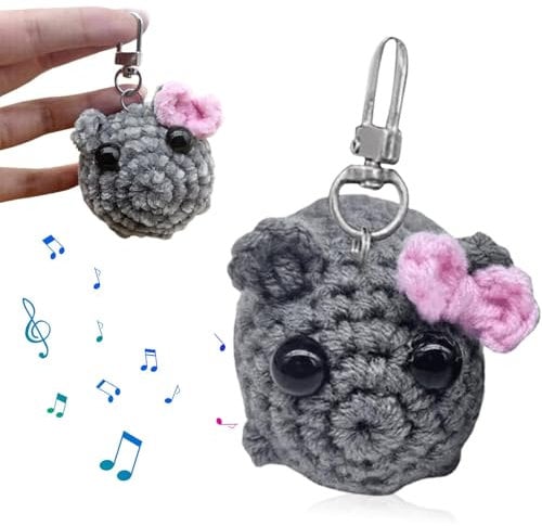 POHOVE Hamsti Schlüsselanhänger, trauriger Hamster Schlüsselanhänger mit Sound, trauriger Hamster Meme Plüschtier, handgestricktes trauriger Hamster Kuscheltier für Freunde, Partner(FARBE:Gray)