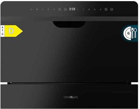 Cecotec Lavastoviglie Libera Installazione 12 Coperti Bolero Aguazero 2500 S-BI Black Glass D. Silenziosa, 5 Programma, KidLock, Risparmio Energetico, Funzione Asciugatura, Vetro Nero, Tattile