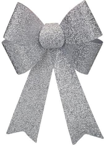 VFM e-Store - Tinsel Bow Light Up Christmas Decoration X 1 Stocking Filler Xmas Present Celebration Festive Winter Ornaments - 29cm X 43cm X 10cm Silver
