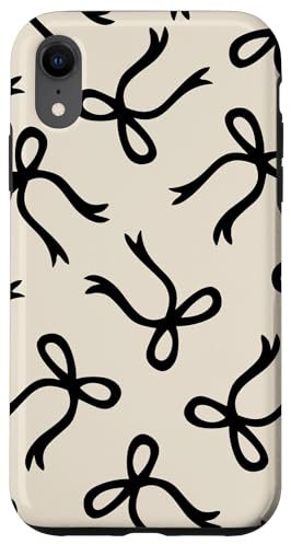 iPhone XR Aesthetic Beige and Black Bow Trendy Beige Bows Pattern Case