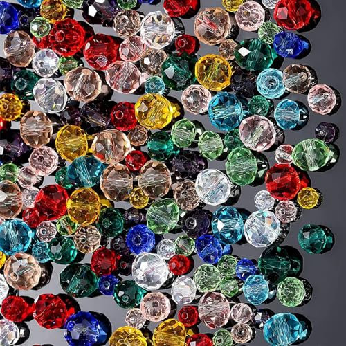 600 PCS Crystal Glass Beads - Mixed Coloured Beads for DIY Jewellery Making - 4/6/8mm