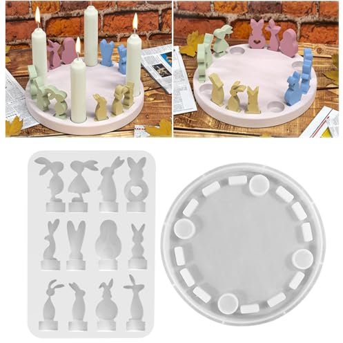 Silikonformen Gießformen Ostern, Silikonform Kerzenhalter Set, Frühling Osternhase Gipsformen zum Gießen, Kerzenhalter Epoxidharz Formen Hase Giessformen Ostern Silikon Gießform für Handwerk