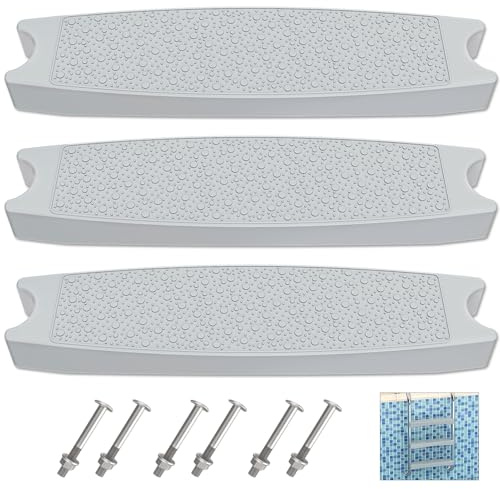 Goovilla Ersatz-Stufen für Poolleiter, 45,7 cm, universal, robust, geformter Kunststoff, mit 6 Edelstahlschrauben für Innen- und oberirdische Pools, grau, 3 Stück