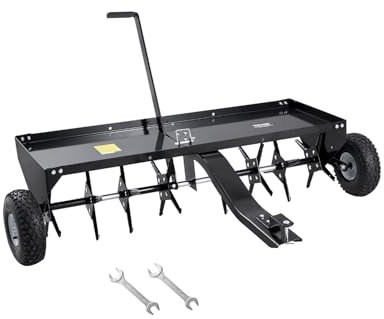 VEVOR Tow Behind Plug Aerator, 48-Inch Tow Behind Lawn Plug Aerator with Universal Hitch, Pull Behind Aerator with Iron Spikes Alternately Arranged, Lawn Aerator Tow Behind for Gardens, Lawns, Farms