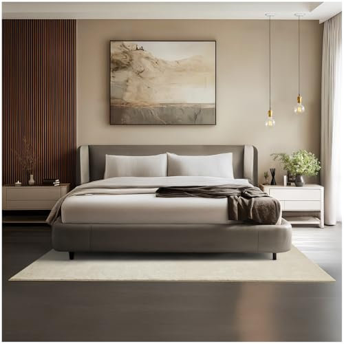 tectake® Flauschiger Kurzflor Teppich, waschbar, für Wohnzimmer, Badezimmerteppich, Küchenteppich, Teppich Flur, Home Deko, rutschfest, allergikerfreundlich, beige, 140 x 200 cm