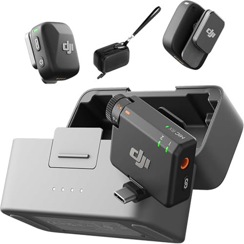 DJI Mic Mini (2 TX + 1 RX + Custodia di ricarica) con borsa per il trasporto, microfono wireless, audio di alta qualità, 48 ore di utilizzo, microfono senza fili per fotocamere/iPhone/Android,vlog