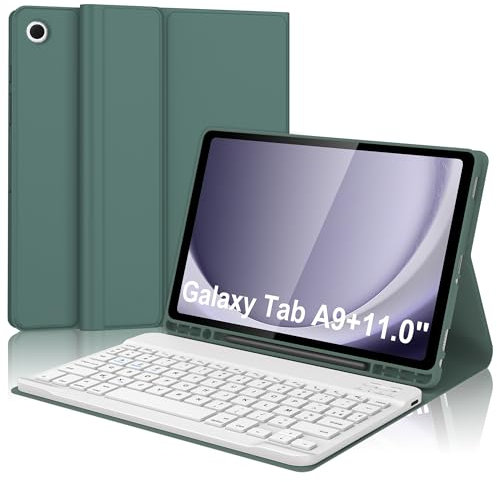 WAVATA Clavier pour Samsung Galaxy Tab A9+ 11 Pouces 2023, Étui Clavier pour Samsung Tab A9 Plus Magnétique Détachable AZERTY Layout Français Bluetooth, Vert foncé