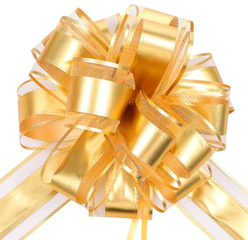 YBEATY 6 Pcs Gold Pull Bow Party Gift Wedding Ribbon Bows for Gift Wrapping Baskets Wedding or Flower Decorations Valentine's Day Christmas Birthday Present Decorations