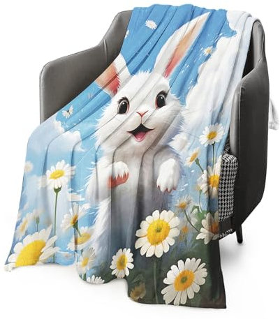 FABTOP Kuscheldecke Weiche Warme Flauschige Fleece Decke mit Tiermotiv, Kaninchen, 135 x 200 cm