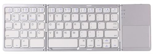 Foldable Bluetooth Keyboard With Touchpad, Folding Portable Travel Rechargeable Wireless Mini Keyboard, Rechargeable UK layout for iOS Android Windows PC Tablet Mobile Phone Ipad (White)