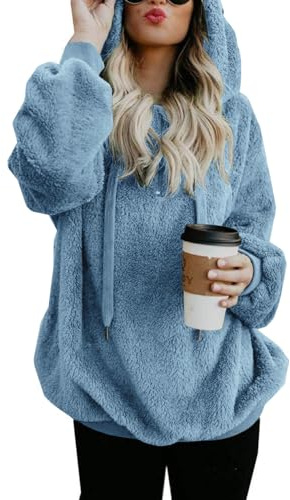 Hormtaer Hoodie Damen Oversize Teddy Pullover Teddyjacke Pulli Teddy Fleece Sweatshirt Kapuzenpullover Fleecejacke Kapuzenpulli Warm Langarm Lose Winter Tops Oberteile Casual mit Tasche