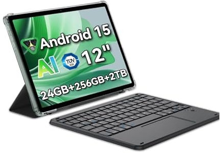 12 inch Android 15 Gaming Tablet with SIM Card Slot, Pen, 24GB + 256GB (Up to 2TB), 2.4K 120Hz FHD+ IPS Display, 9000mAh/33W, 8MP + 16MP AI Camera, 5G WiFi, GPS- MEGA 2 (include Bluetooth keyboard)