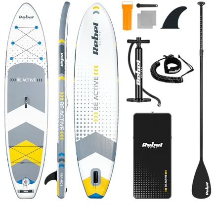 Rebel Electro SUP Board Pumped for Swimming Drop-Stitch 350cm Paddle Pump Kit Backpack RBA-4500-WH