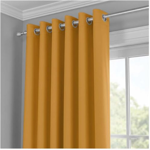J.Din Blackout Curtains for Bedroom (Ochre, 46 x 72 Inch Drop, 1 Panel) | Thermal Insulated Energy Saving window Door Curtain Black Out Ring Top Eyelet Panels Single Drape & Curtain for Living Room