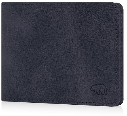 BROWN BEAR Geldbörse Herren Leder mit Münzfach groß | Vintage Blau | RFID-Schutz | Echtleder Portemonnaie | Business Geldbeutel | BB Design 8005-D BU