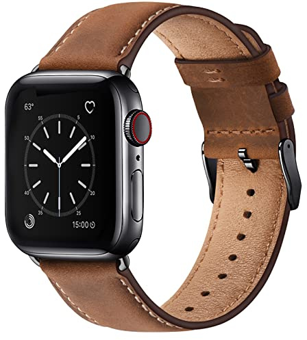 WFEAGL Compatible avec Bracelet Apple Watch 40mm 41mm 38mm 42mm(Séries 11 10), Bracelet de Cuir Véritable Remplacement pour iWatch Séries 11 10 9 8 7 6 5 4 3 2 1/SE/Ultra(Rouge Brun/Noir)