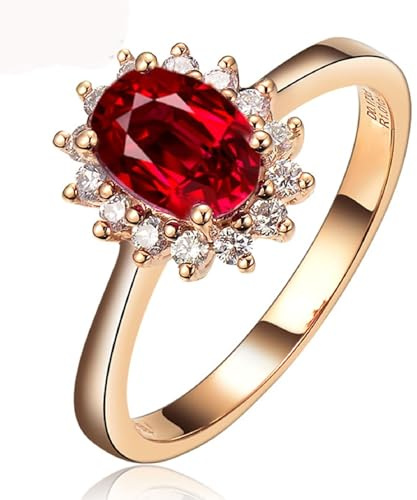 Wycian Ring Gravur Eheringe 18 Karat Gold Im Labor Hergestellter Rubin Sonnenblume Größe 53 (16.9) Massiv, Nicht Plattiert Mode für Damen Danksagung Schmuck