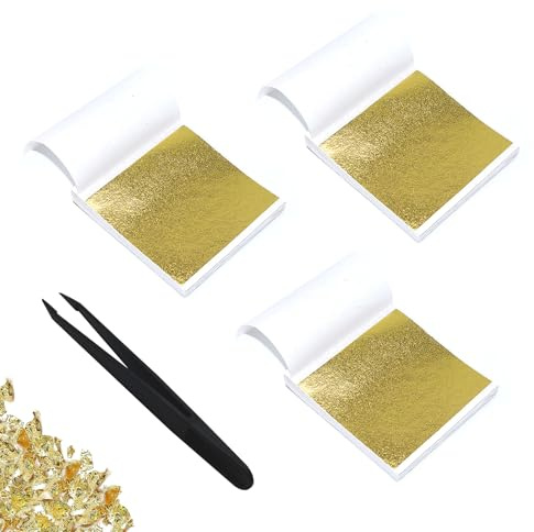 CATELL Blattgold 300 Blatt Imitation Blattgold zum Basteln für DIY Crafting | Schlagmetall Kunstprojekt Blattkupfer für Dekoration Kunstprojekt Möbel Gold (9 * 9cm)