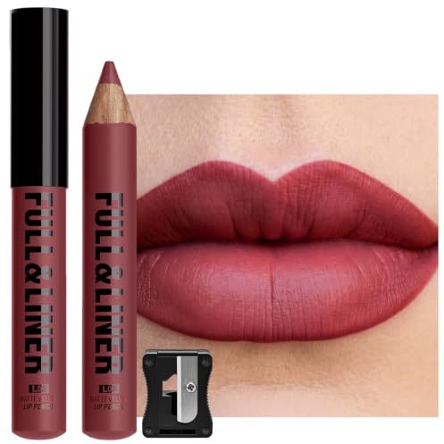 Jutqut Matt Lip Liner Pencil & Lipstick-Wasserfester Lippenkonturenstift,#2 | Wasserfest & Wischfest, Hochpigmentiert & Langanhaltend, Samtig-Cremige Textur, Nicht klebrig