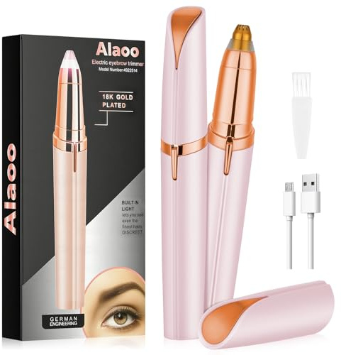 Alaoo Tondeuse à sourcils pour femme, rechargeable et portable, Rose | Rasoir et épilateur électrique USB pour sourcils et visage - Corps, lèvres et menton Avec lumière LED