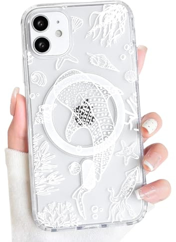 NITITOP for iPhone 12/12 Pro Case Magnetic Cute Oceanic, White Fish | for Women Girls, Cute Ocean Pattern Design,Compatible with MagSafe,Shell Whale Animal, Hard PC Back Shockproof Cover