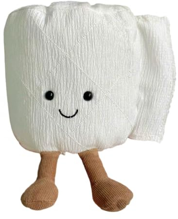 Porceosy Soft Toilet Roll Toy Plushie with Smiling Face Stuffed Roll Paper Pillow for Bedroom Decoration Plush Doll 15cm Tall Creative Cartoon Home Decor Gift White