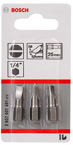 Bosch Professional Bit Extra-Hart für Längsschlitz-Schrauben (S0,8 x 5,5; Länge: 25 mm, 3 Stück), Blau, 2607001461