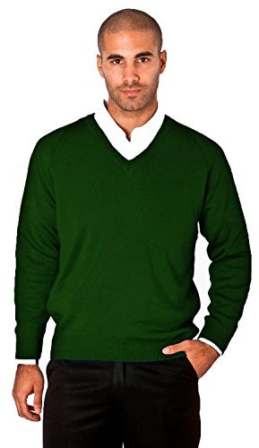 CKL Men's Workwear Corporate Wear V-Neck Knitted Wool-Mix Jumper Pullover Raglan Sleeves (Medium, Bottle Green)