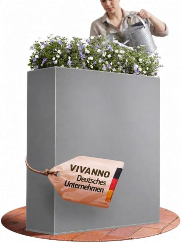 VIVANNO Pflanzkübel Raumteiler Sichtschutz Stahlblech 75x90x25 cm Grau | Elemento Trennelement inklusive Einsatz, wetterfester Blumenkübel für Garten, Terrasse und Büro, Pulverbeschichtung