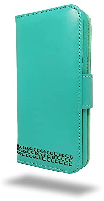 Ed Hicks Turquoise Leather Wallet Phone Case for iPhone SE 2022-2020-8-7— Premium Genuine Leather Flip Case with Card Holder Slots— Viewing Stand— Biodegradable Holder— Unique Vintage Patina