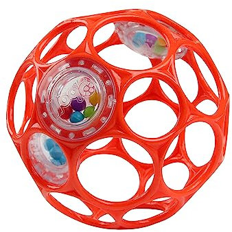 Bright Starts, Oball Rattle, Rot - Flexibles und leicht Greifbares Design, für Kinder Jeden Alters
