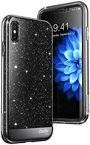 SUPCASE iPhone Xs Case, iPhone X Case, [Unicorn Beetle Stella Series] Premium Hybrid Shinning Glitter Bling Protective Case with Built-in Screen Protect for Apple iPhone Xs 2018/iPhone X 2017 (Black)