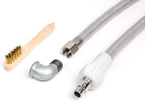 2 m Edelstahlschlauch/Edelstahl Gasschlauch + Winkel f. Gasanschluss + Reinigungsbürste (geeignet für Flüssig- / Erdgas) - f. Gasherd, Gaskocher, Gaskochmulde Kocher Gas Steckschlauch Gassteckdose
