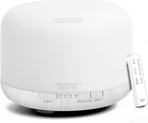 ASAKUKI 500ml Premium, Essential Oil Diffuser with Remote Control, 5 in 1 Ultrasonic Aromatherapy Fragrant Oil Humidifier Vaporizer, Timer and Auto-Off Switch White