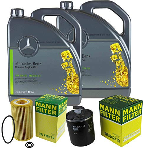 Filter Set Inspektionspaket 10 Liter Original Motoröl 5W-30 MB 229.51 MANN-FILTER Kraftstofffilter Ölfilter